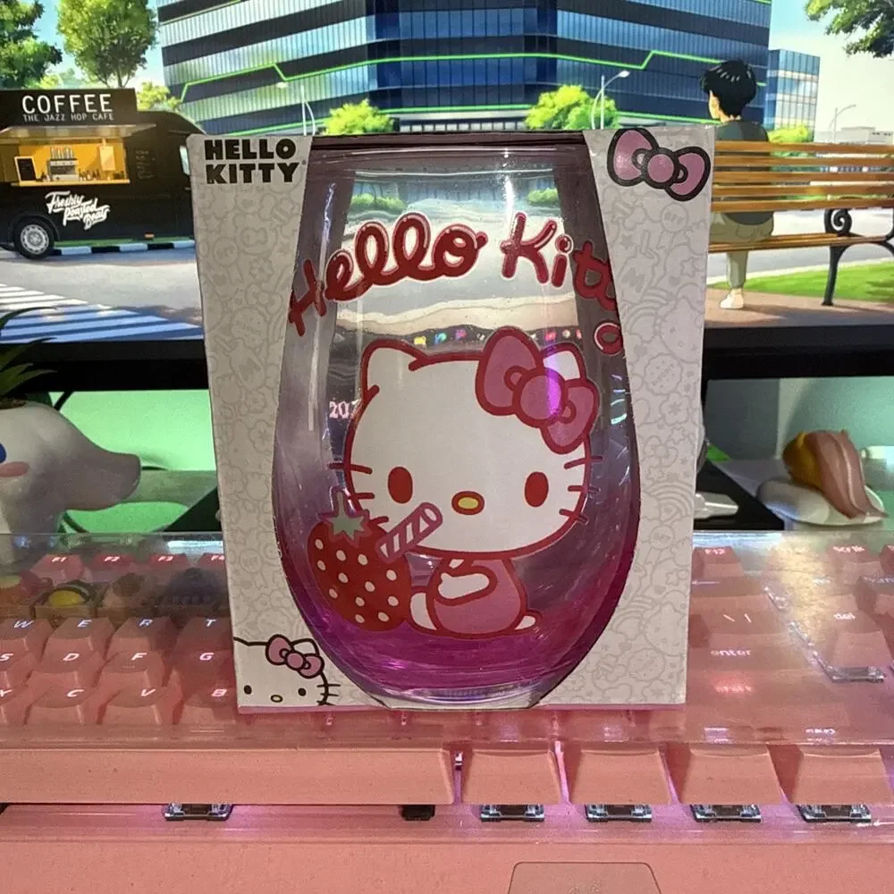 Sanrio Hello Kitty Tear Drop Glass 20oz Pink Stemless Cup 2023 Strawberry